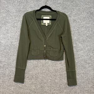 American Eagle Sweater Women Large Green Cardigan Button Front Crop Y2K Vintage